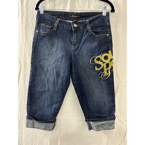 SouthPole Denim Embroidered Bermuda Shorts Sz 9 VTG Y2K Mid Rise‎ Longer Inseam